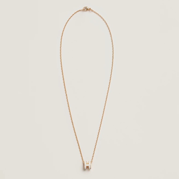 NIB NEW HERMES Mini Pop H Pendant Necklace In Blanc White With Gold Hardware - Picture 9 of 9